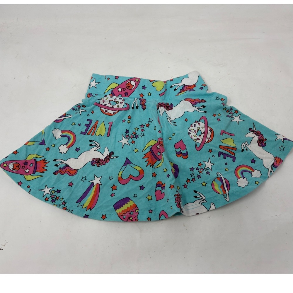 The Childrens Place Girls Teal Unicorn Rainbow Space Skort Size XS 4
